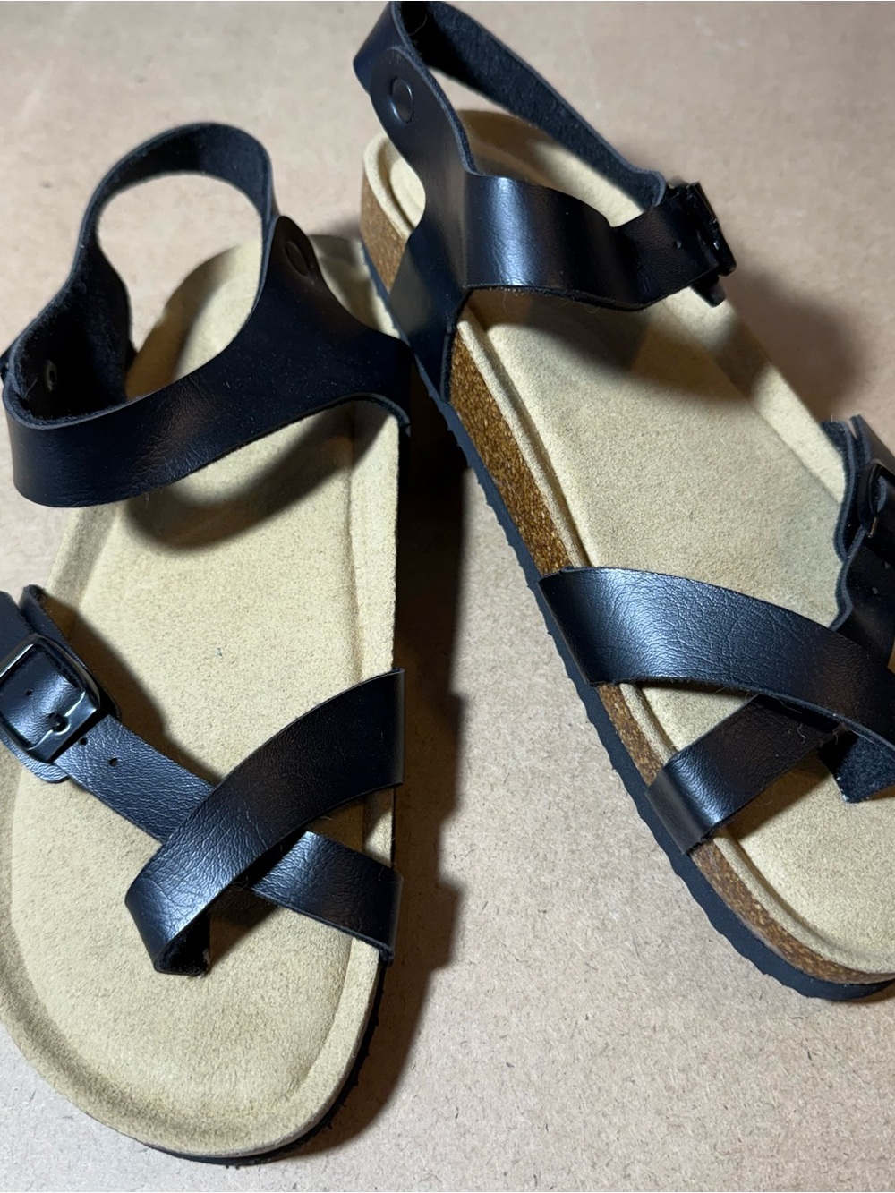 Black Women's Strappy Cork-Style Comfort Sandals
